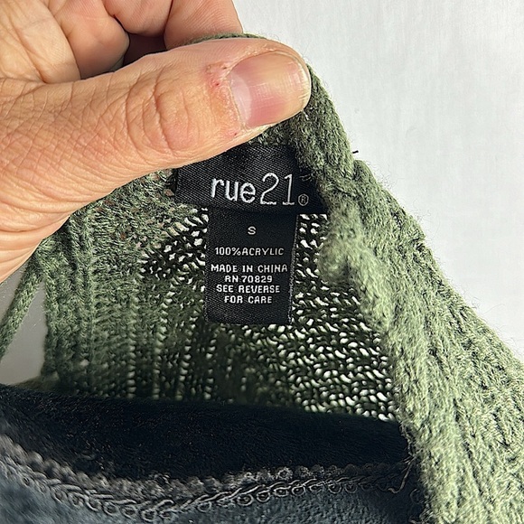 Juniors Rue21 Army Green Cropped Knit Sweater with Lace Up Detail - Picture 4 of 5